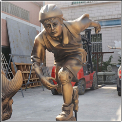 鑄銅關公 少年玩滑輪人物銅雕塑