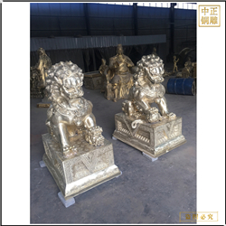 鑄銅關公 高1米2紫銅色宮門獅一對