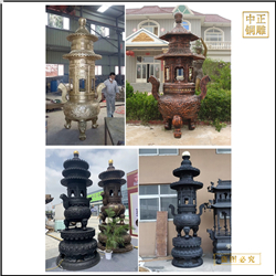 鑄銅關公 鑄造長方形帶蓋銅香爐