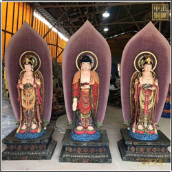 帶背光鑄銅西方三圣銅像 帶背光鑄銅西方三圣銅像