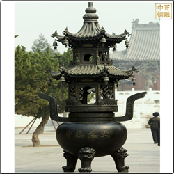 鑄銅關(guān)公 寺廟圓形四柱鑄銅香爐