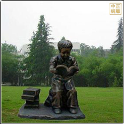 鑄銅關公 小孩讀書雕塑