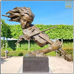 鑄銅關公 少女拉小提琴抽象雕塑