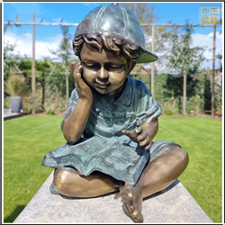 鑄銅關公 小男孩看書銅雕塑