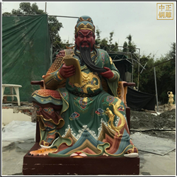 鑄銅關(guān)公 綠衣看書(shū)捋胡子彩繪銅關(guān)公